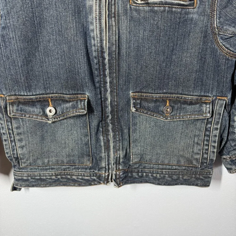 VTG‎ Old Navy Girls Lined Jean Jacket Small Zip Up Pockets Chores Fall Utility